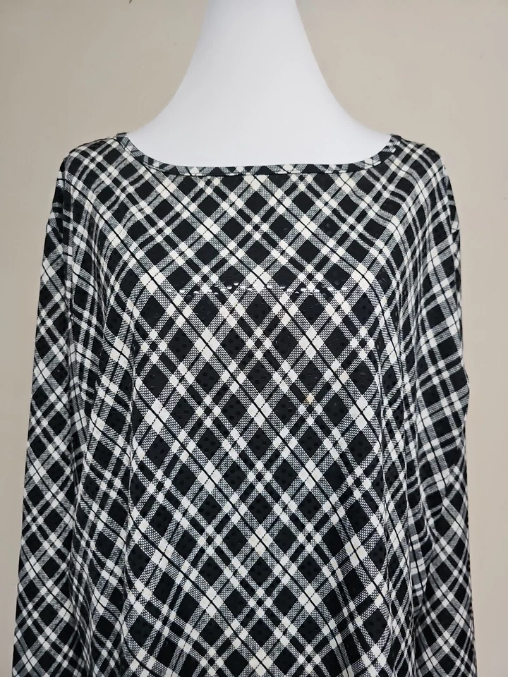JOSEPHINE CHAUS Women's Blouse Long Sleeve Round Neck Plaid Print Stretch.Size 1 Foto 2 de 4