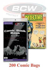 200 BCW Regular / Silver Comic Book Bags Safe Storage Sleeve 7 1/8 x 10.5 2 Mil