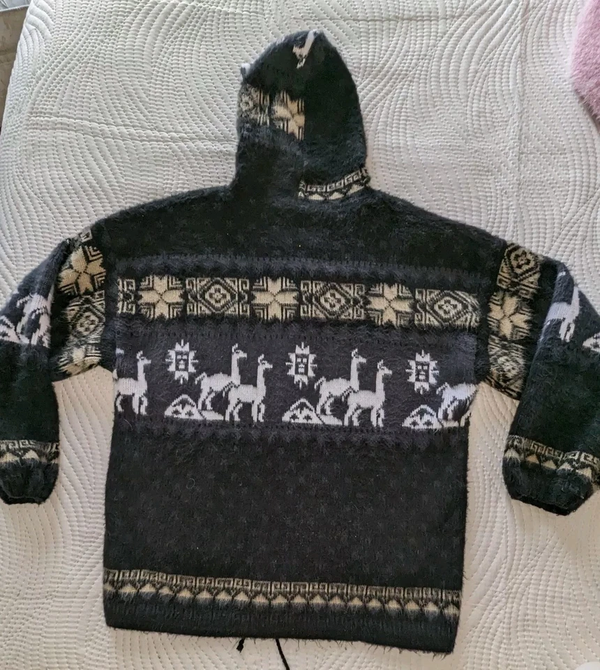 Andino Artesanias Sudadera con Capucha Fair Isle Chaqueta Lana Alpaca Gris Talla Grande Foto 2 de 4