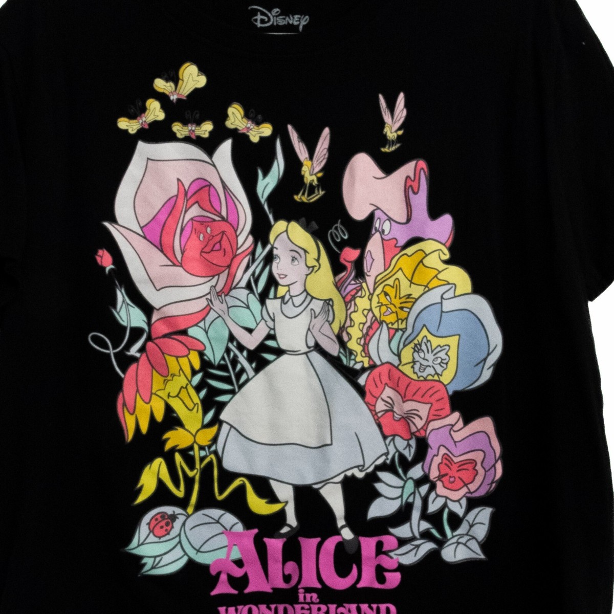 Disney Black Cotton TShirt Alice In Wonderland Graphic Pullover