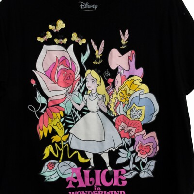 Disney Black Cotton TShirt Alice In Wonderland Graphic Pullover