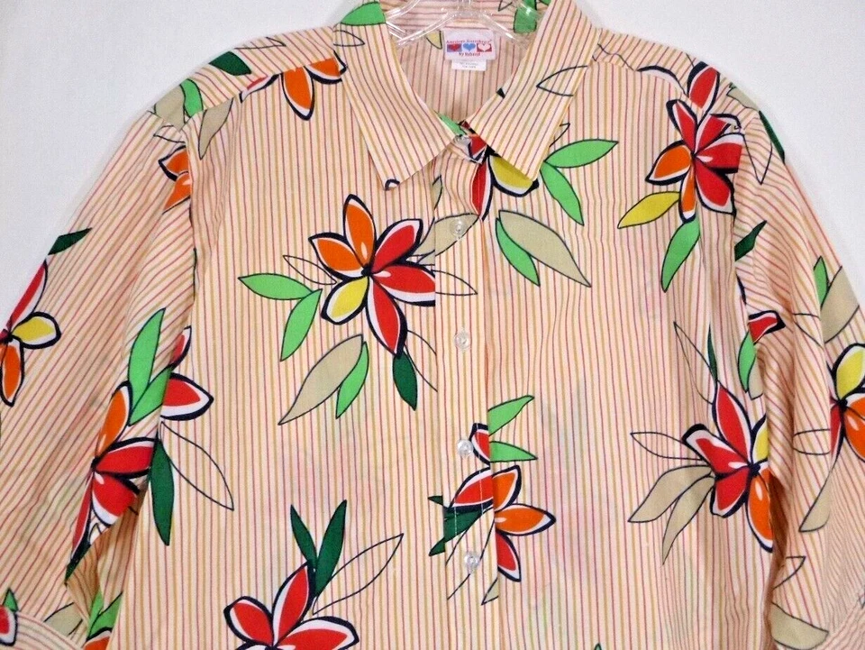 Haband-Camisa hawaiana para mujer-grande-floral melocotón-casual con botones-manga 3/4 Foto 2 de 4