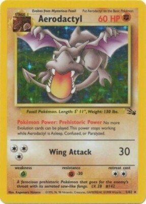 Pokémon TCG - Aerodactyl - 1/62 - Holo Unlimited - Fossil Unlimited [Light Play]