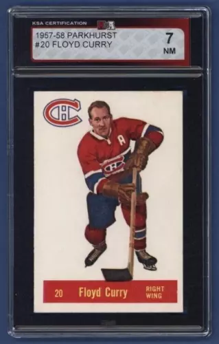 1957-58 Parkhurst #20 FLOYD CURRY KSA 7 NM Montreal Canadiens *SHARP*