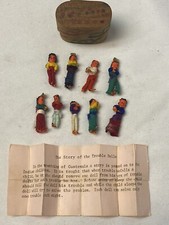 Vintage Set Guatemalan Trouble Worry Dolls in Wood Box Instructions
