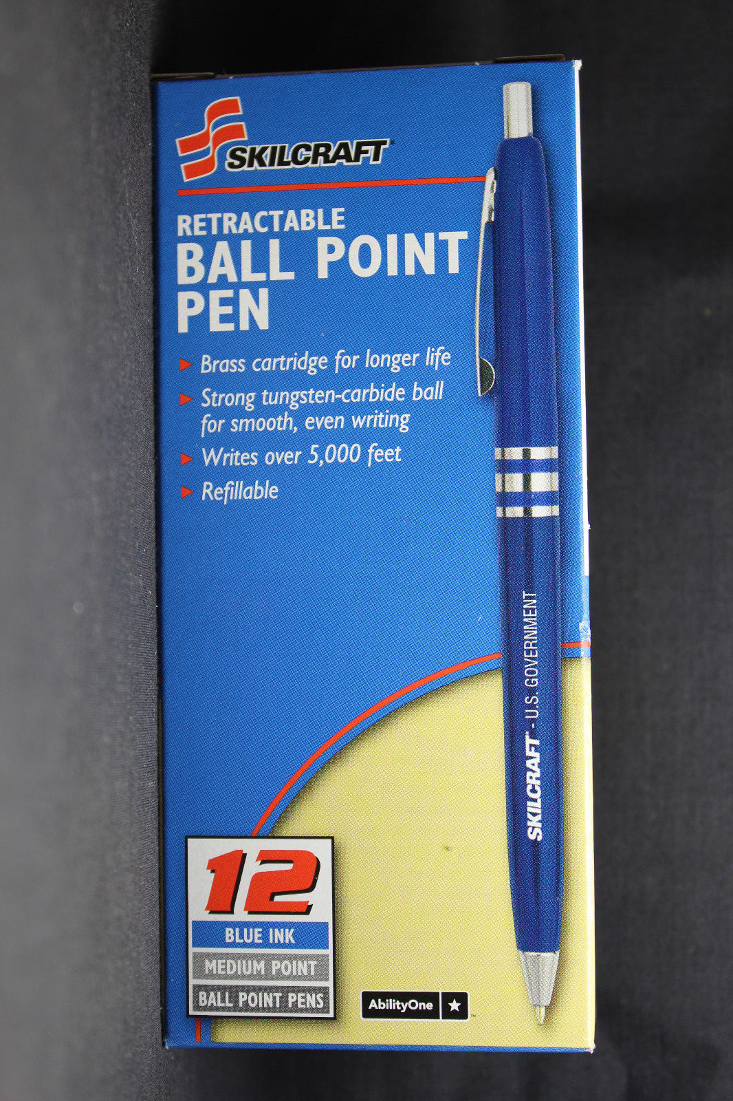 12 Pack Skilcraft Retractable Ball Point Pens Blue Ink Med Point US