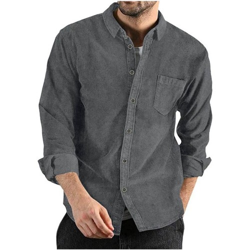 Herren Einfarbiges Langarmhemd Kopf Regular Fit Denim Baumwolle Freizeit - Picture 15 of 15