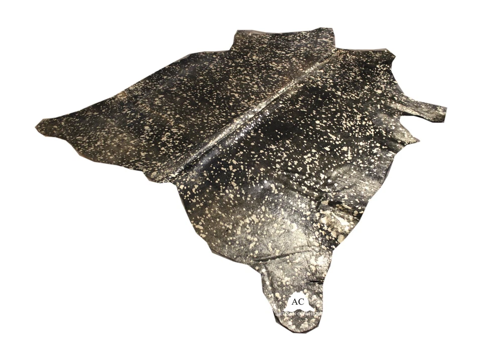 Gold Acid Washed On Black Dyed Cowhide - (XL7'5"x6'5" Ft) - Premium Cowhide - Image 2 of 4