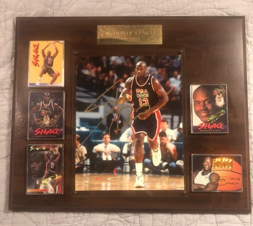 Shaquille O'Neal Autographed 8x10 Framed Photo w/ Plaque & 5 Rare Promo Cards