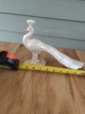 Mid-Century Hollywood Regency White Porcelain Peacock Sculpture Lusterware USA