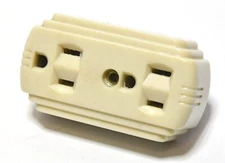 VINTAGE IVORY EAGLE BAKELITE DOUBLE OUTLET GROUND ADAPTER