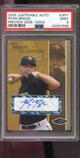 2005 Justifiable Just GOLD Ryan Braun ROOKIE RC AUTO Autograph PSA 9 Graded Card