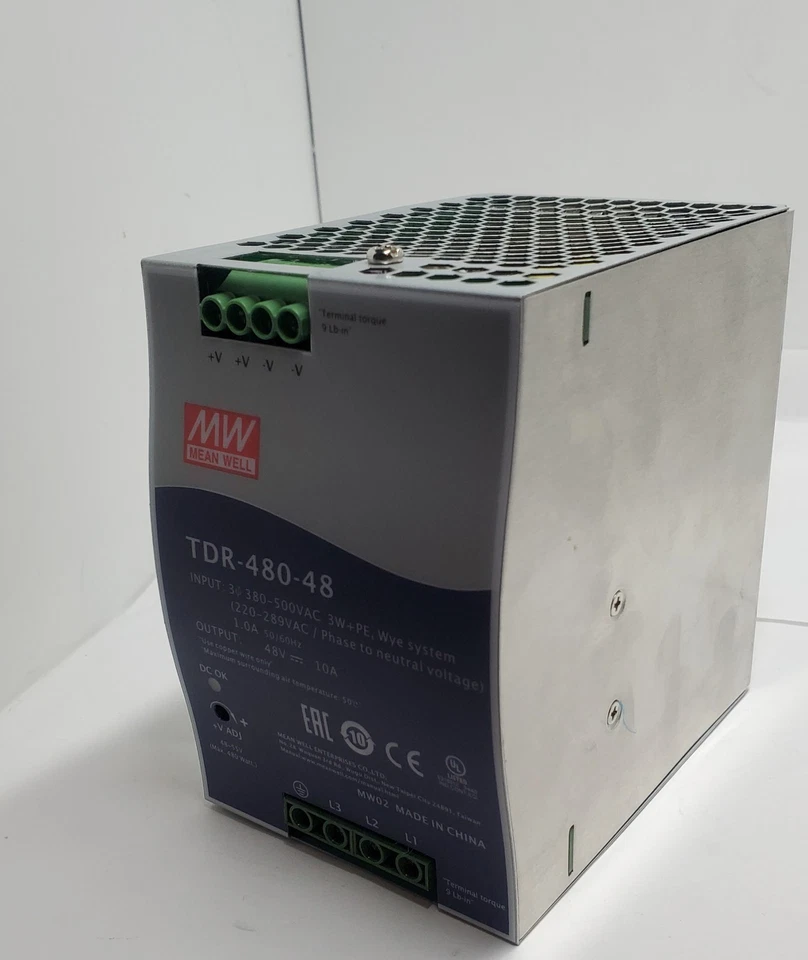Fuente de alimentación industrial trifásica de riel DIN, 24V 20A 480W Marca: MEAN WELL Foto 4 de 4