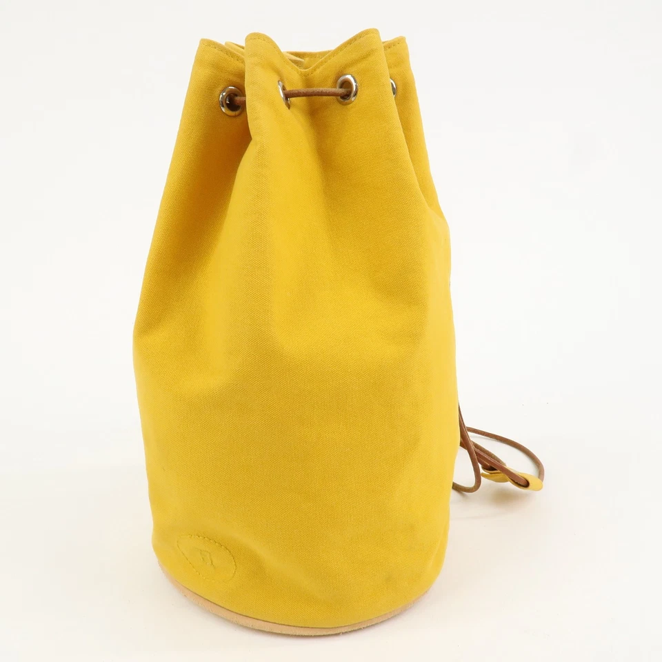 Mochila HERMES Lona Cuero Porochón Mimil PM Cordón Amarilla Auténtica Usada Envío Gratis Foto 3 de 4