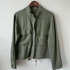 Sanctuary Armstrong Crop Utility Jacket Military Green Women Sz L Collar Drawstr