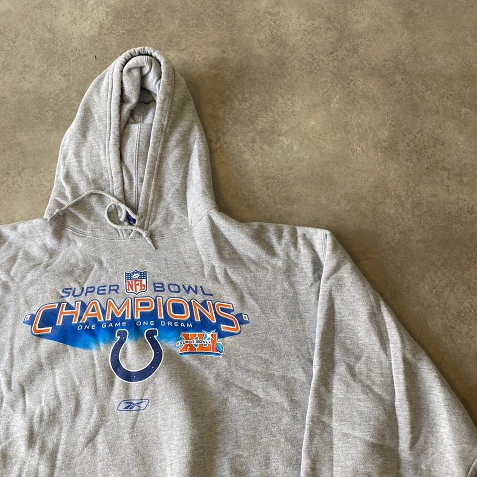 Reebok Indianapolis Colts Hoodie Mens 2XL NFL Super Bowl Sweatshirt, Grey - Image 2 of 4