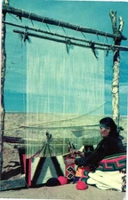 Vintage Native American Woman Weaving Rug Postcard Tichnor Bros USA