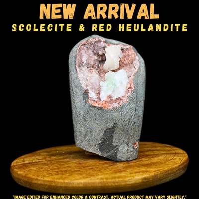 353g Scolecite Sprays w/ Green Apophyllite in Red Heulandite Geode Mineral