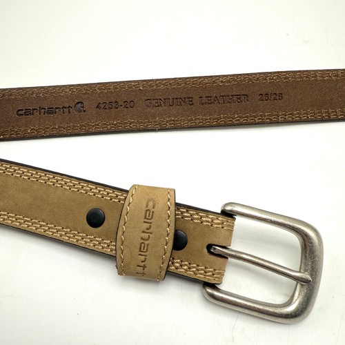 Carhartt Detroit Leather Work Belt 26 28 Boys Youth Tan Brown Triple Stitch - Picture 7 of 8