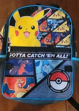 Pokemon Gotta Catch Em All! Backpack, 2 Zipper Closures, 1 Inner & 2 Side Pouch