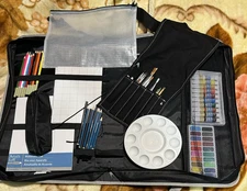 Artists Loft Portable Black Art Case with Paints Supplies Zip Close Organizer