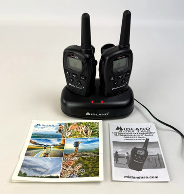 2 Midland X-Tra Talk Walkie Talkies Set w/ Charger & Manual Tested & WORKS