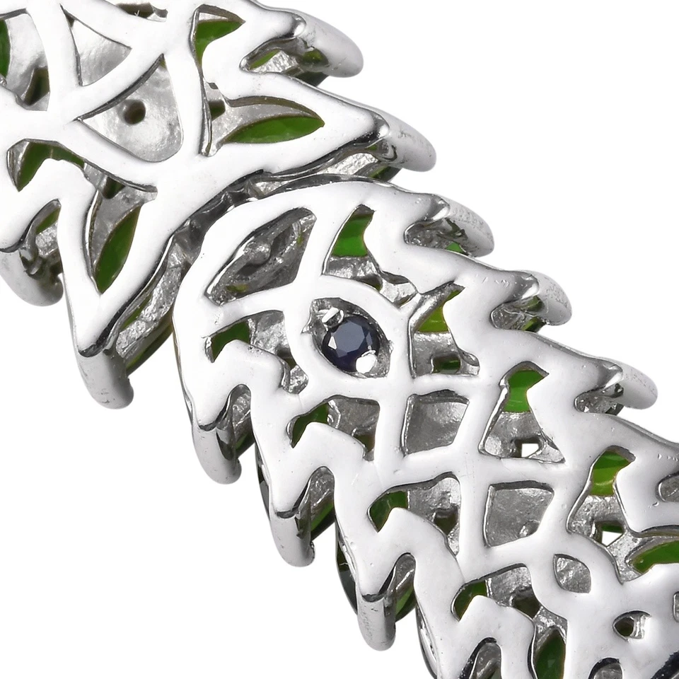 Pendientes rusos de diopsido y zafiro en platino sobre ley Foto 4 de 4