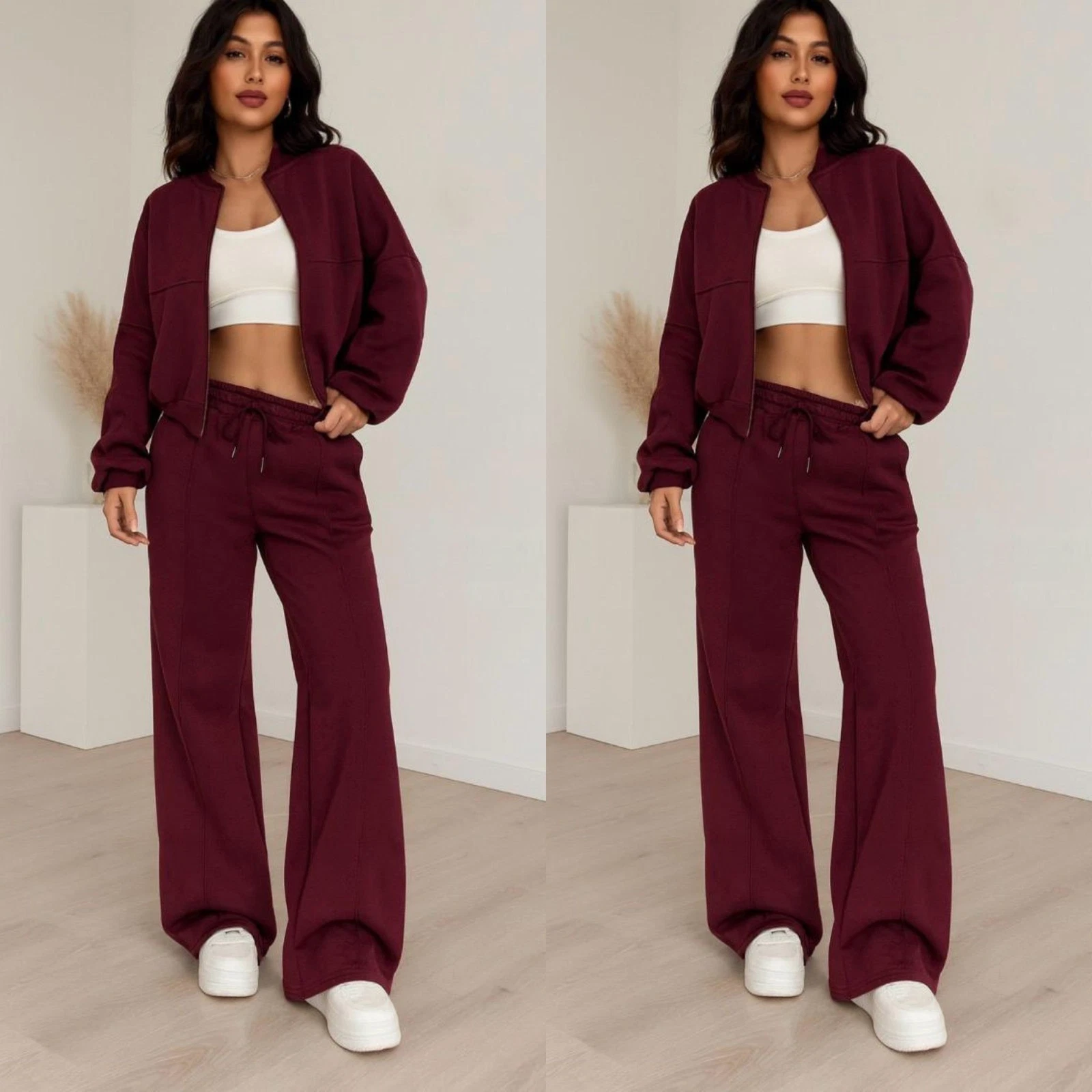 Women Oversized Bomber Tracksuit 2 Piece Baggy Lounge Wear Casual Co-Ord Set