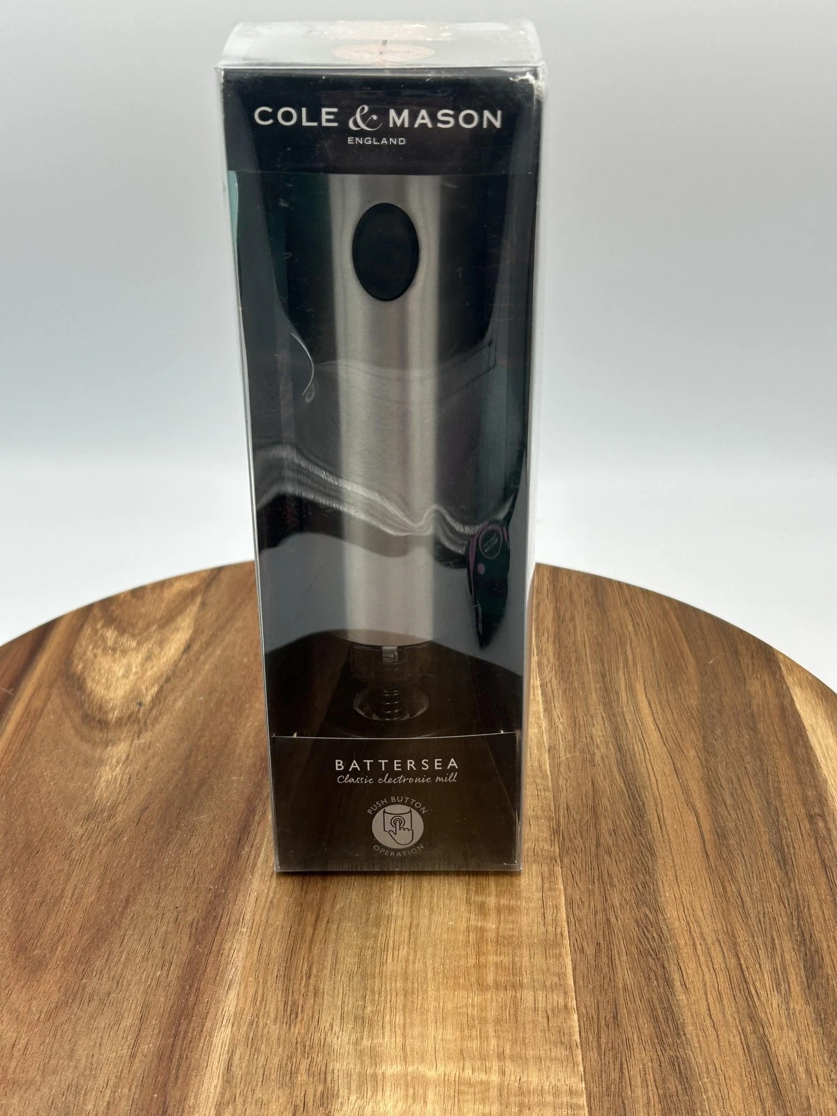 Cole & Mason England Battersea Electric Salt Pepper Grinder Mill Stainless Steel