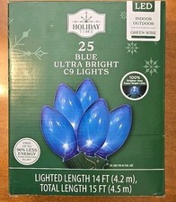 New Holiday Time 25-Count Ultra Bright LED C9 Christmas Lights, Blue, 14'