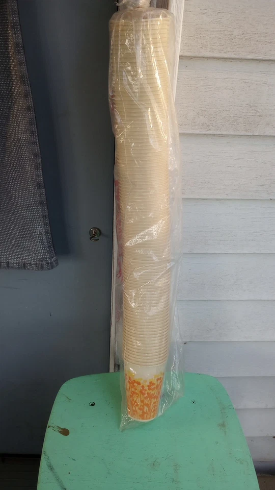 Tazas de papel de cera de flores amarillas naranjas florales manga rara de colección 100 7 oz. Foto 3 de 4