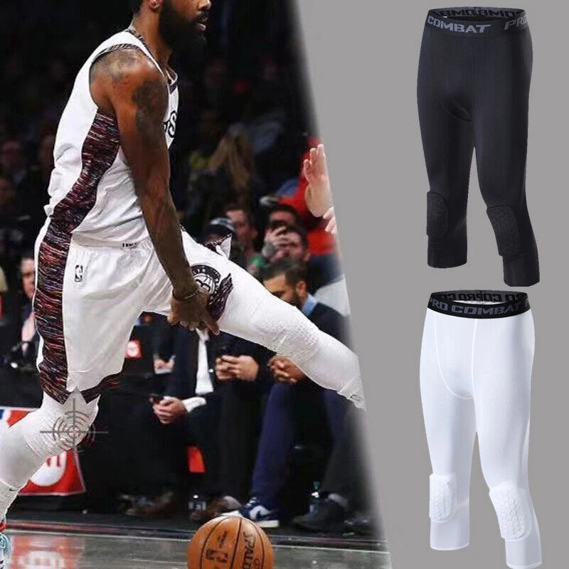 Men's Basketball Sports Tight Pants 3/4 Compression Workout Leggings W/Knee  Pads