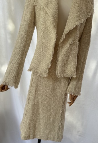 Vintage Zara 2 Pieces Beige Tweed Suit Blazer And Skirt Size Eur 38/ USA 6 - Picture 10 of 12