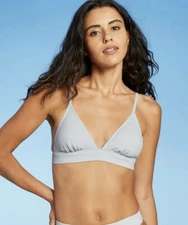 Xhilaration Bikini Top Women’s XL 12-14 Silver Grey Ribbed Triangle New