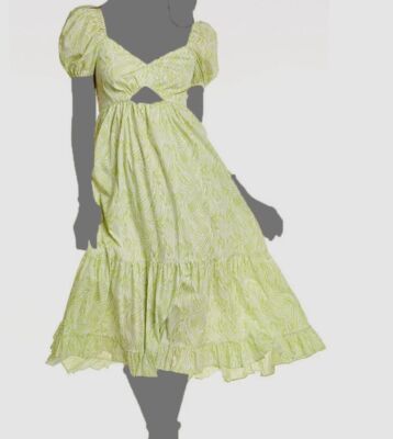 $396 Cinq à Sept Women's Green Tevah Poplin Keyhole Dress Size 6