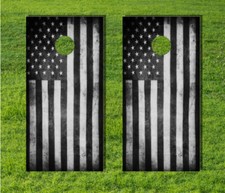 Grayscale American Flag Cornhole Game Bag Decal Board Distressed US Wrap Vintage