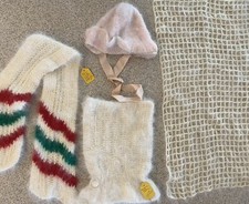 LOT 2 SWEATERS,BOOTIES,HAT BABY DOLL 1 is 100 WOOL W/ANGORA TRIM,OTHER OPEN