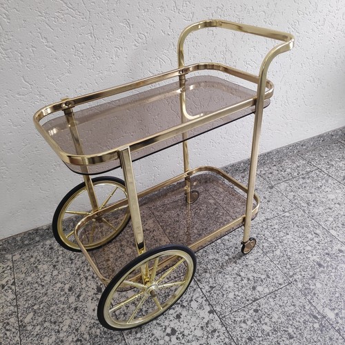 Servierwagen Mid Century Teewagen Vintage Goldfarben Barwagen Rauchglas Retro - Bild 2 von 18
