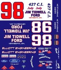 #98 Jody Ridley Mustang or Falcon  1/24th - 1/25th  Scale Waterslide Decals 