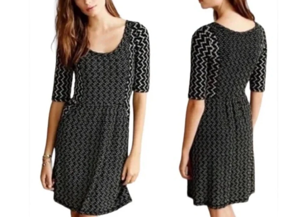 Vestido Saturday Sunday Anthro para mujer M negro tejido elástico bolsillos geométricos Foto 2 de 4