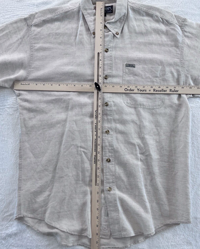 Mens Ralph Lauren Chaps Linen Blend Shirt Size Med Beige Short Sleeve Minimalist - Picture 3 of 8