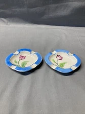 VTG Ceramic Ashtray Trinket Holder Hand Painted Purple Tulip Occupied Japan 3.5”