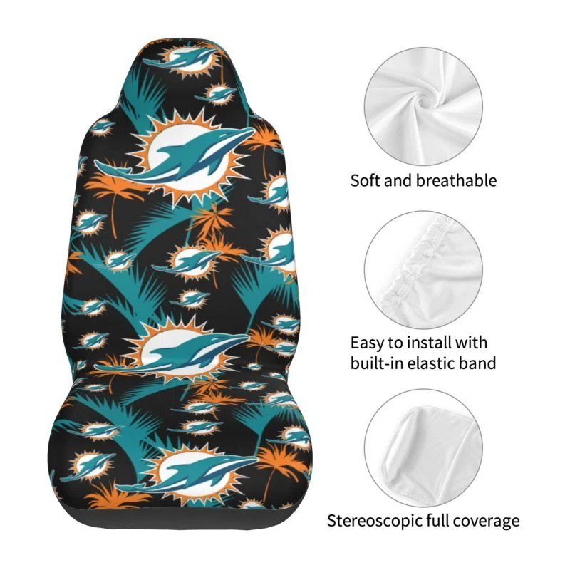 2pcs Miami Dolphins Elastic Car Seat Covers Hawaii Printed Seat Cover Soft