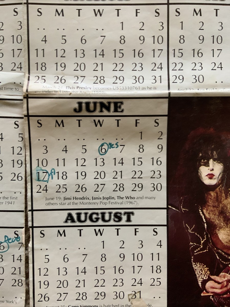 Kiss Grooves Rock Calendar 1978-1979 | eBay
