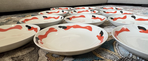 12 Francis Francis Zeitler Marco Lodola Women in Red Dress Design 8" Low Bowls - Picture 5 of 5
