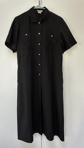 Orvis Kleid Damen 12 Schwarz Kurzarm Knöpfe Pullover Taschen Freizeit Vintage - Bild 2 von 9