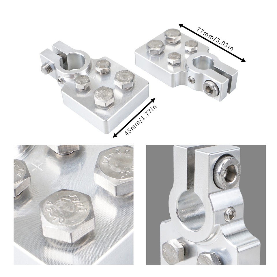 2-Pack Car Audio Battery Terminals - 4 Spot Flat Top Post Connectors For 4/0 AWG Wire (6061 Aluminum)