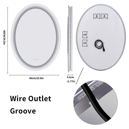 LED Bathroom Mirror Adjustable Front Lights Anti Fog Oval Vanity Mirror Backlit - Picture 11 of 12