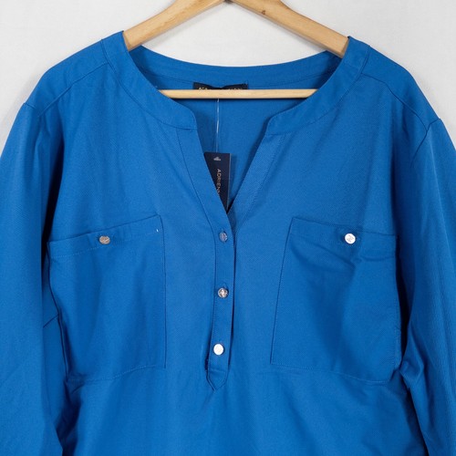 Adrienne Vittadini Blouse Womens 3X Blue Popover Pockets Roll Tab Sleeves NEW - Picture 2 of 8