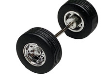 1/64 DCP PARTS CHROME RIM SUPER SINGLES WHEEL/TIRE PAIR W/ AXLE